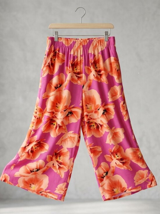 Chico's Pants - Chico's Floral Pants 4T Tall Wide Leg Pockets Beachy Pink Orange Flowy Resort